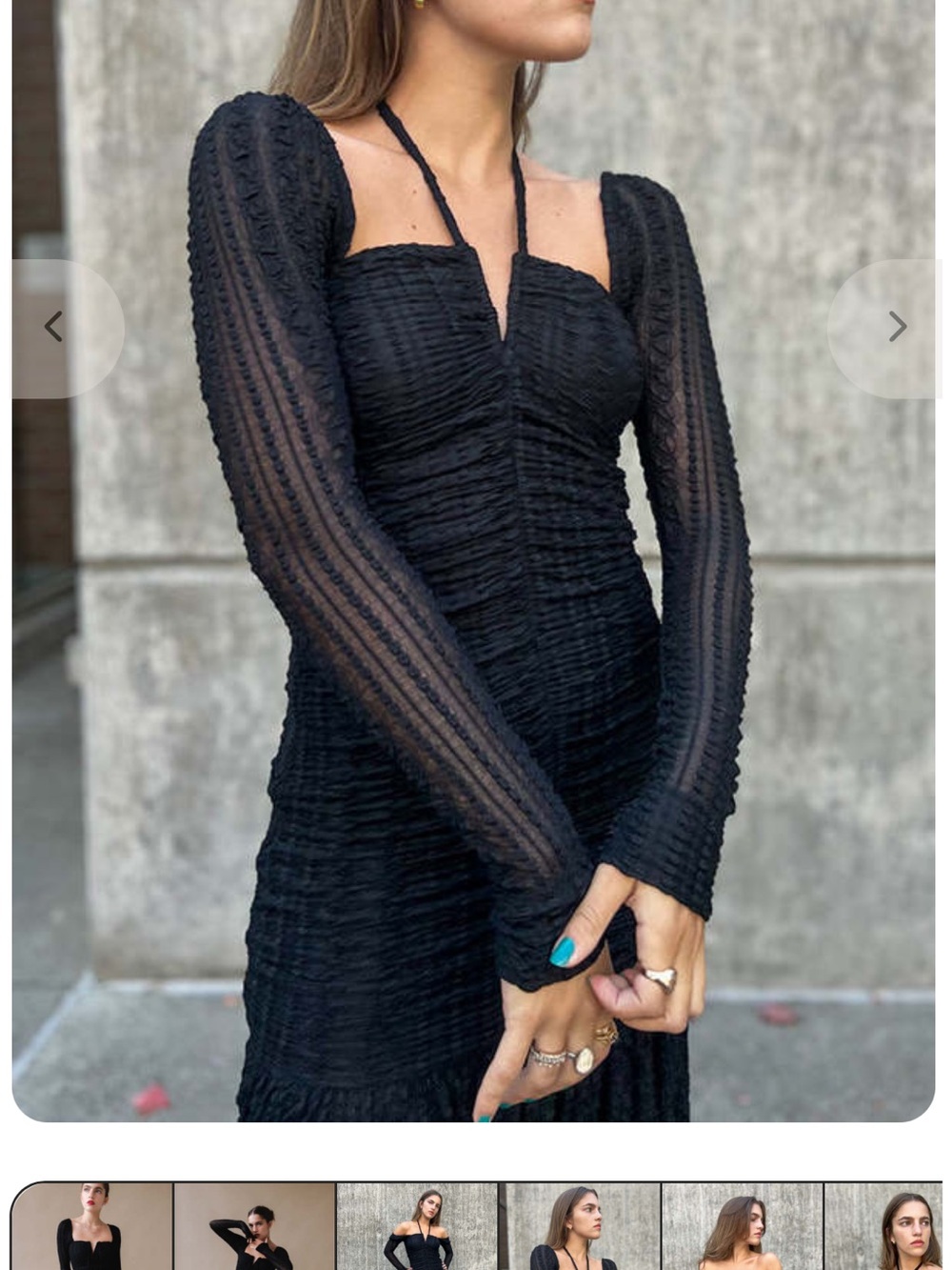 Ganni Black Ruched Long-Sleeve Midi Dress